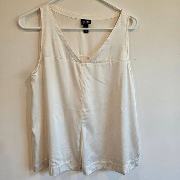 Eileen Fisher Silk Ivory V Neck Tank Top Size PM - Picture 7 of 7